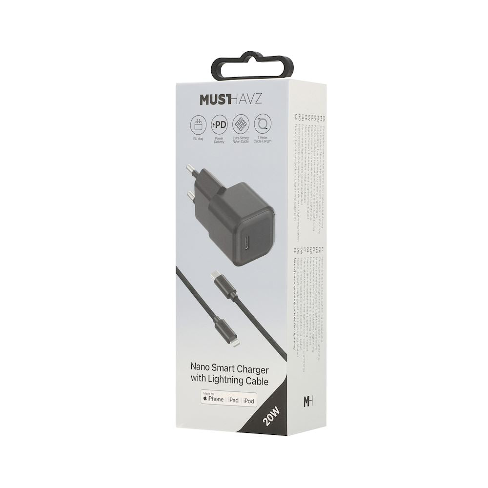 Pack MustHavz Nano Charger 20W + Câble USB-C vers Lightning