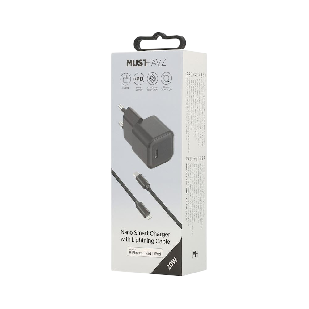 Pack MustHavz Nano Charger 20W + Câble USB-C vers Lightning