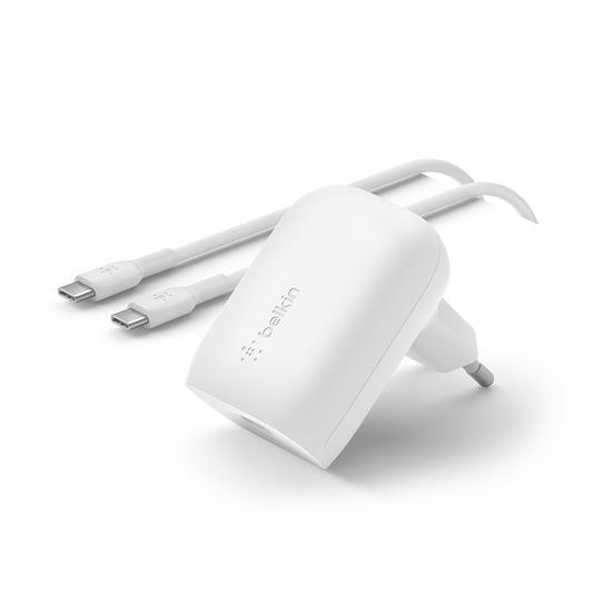 Belkin BOOST CHARGE - Adaptateur secteur - technologie PPS - 30 Watt - 3 A - PD 3.0 (24 pin USB-C) - blanc