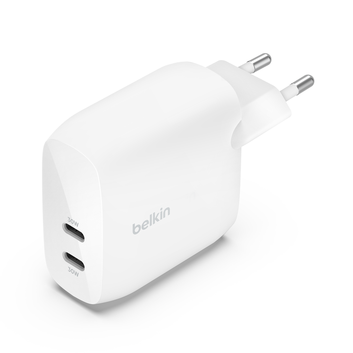 Belkin BoostCharge Pro - Adaptateur secteur - 60 Watt - 2.7 A - Fast Charge, Power Delivery 3.1 - 2 connecteurs de sortie (2 x USB-C) - blanc