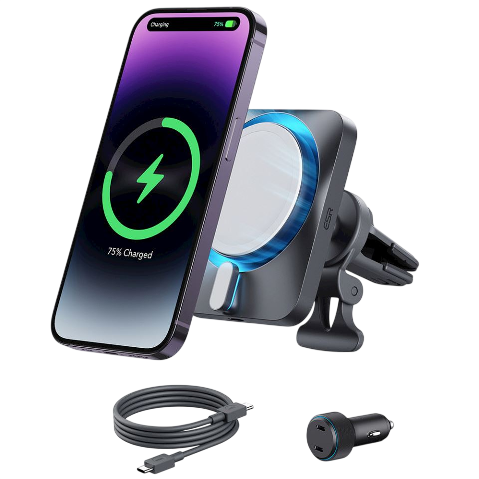 Chargeur Voiture Sans Fil HaloLock MagSafe 15W avec Fixation Ultra-Stable