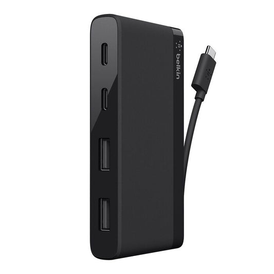 Belkin - Mini hub 4 ports (2 x USB-C et 2 x USB-A) avec Câble USB-C Intégré - Hub USB-C pour MacBook Pro, Chromebook Pixel et autres Ordinateurs Portables USB-C