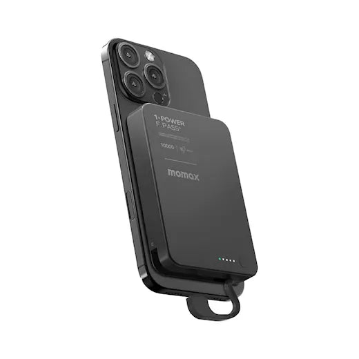 Batterie externe magnétique portable Momax 1-Power F.Pass+ 10000 mAh avec câble intégré