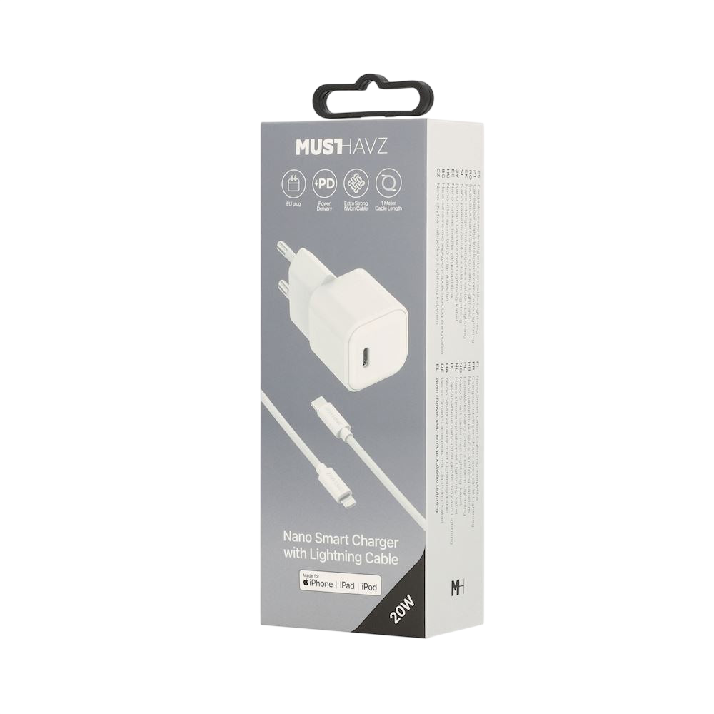 Pack MustHavz Nano Charger 20W + Câble USB-C vers Lightning