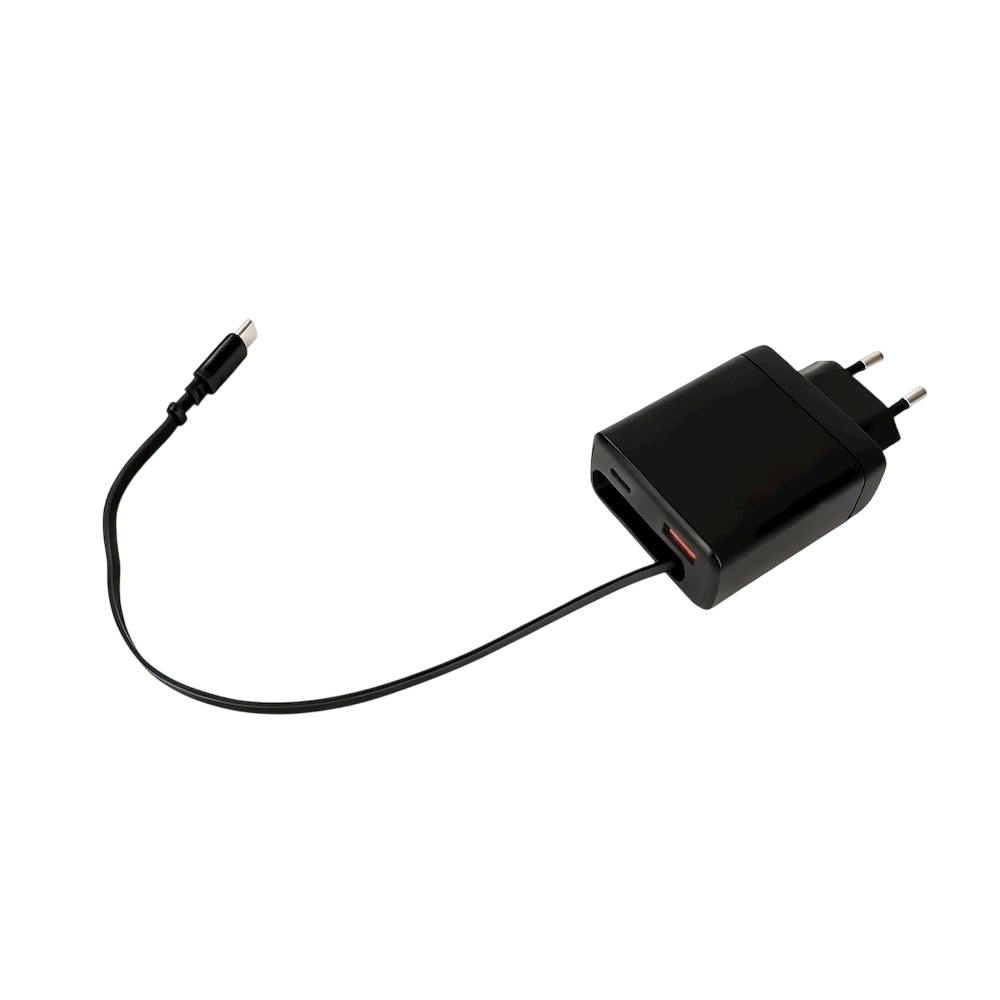 Chargeur Secteur 2 Ports - 65W - avec Câble USB-C Rétractable Intégré