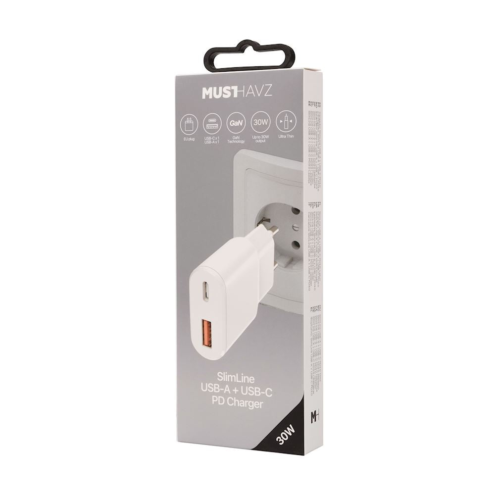 Chargeur SlimLine Extra-Plat - 30W - USB-A + USB-C